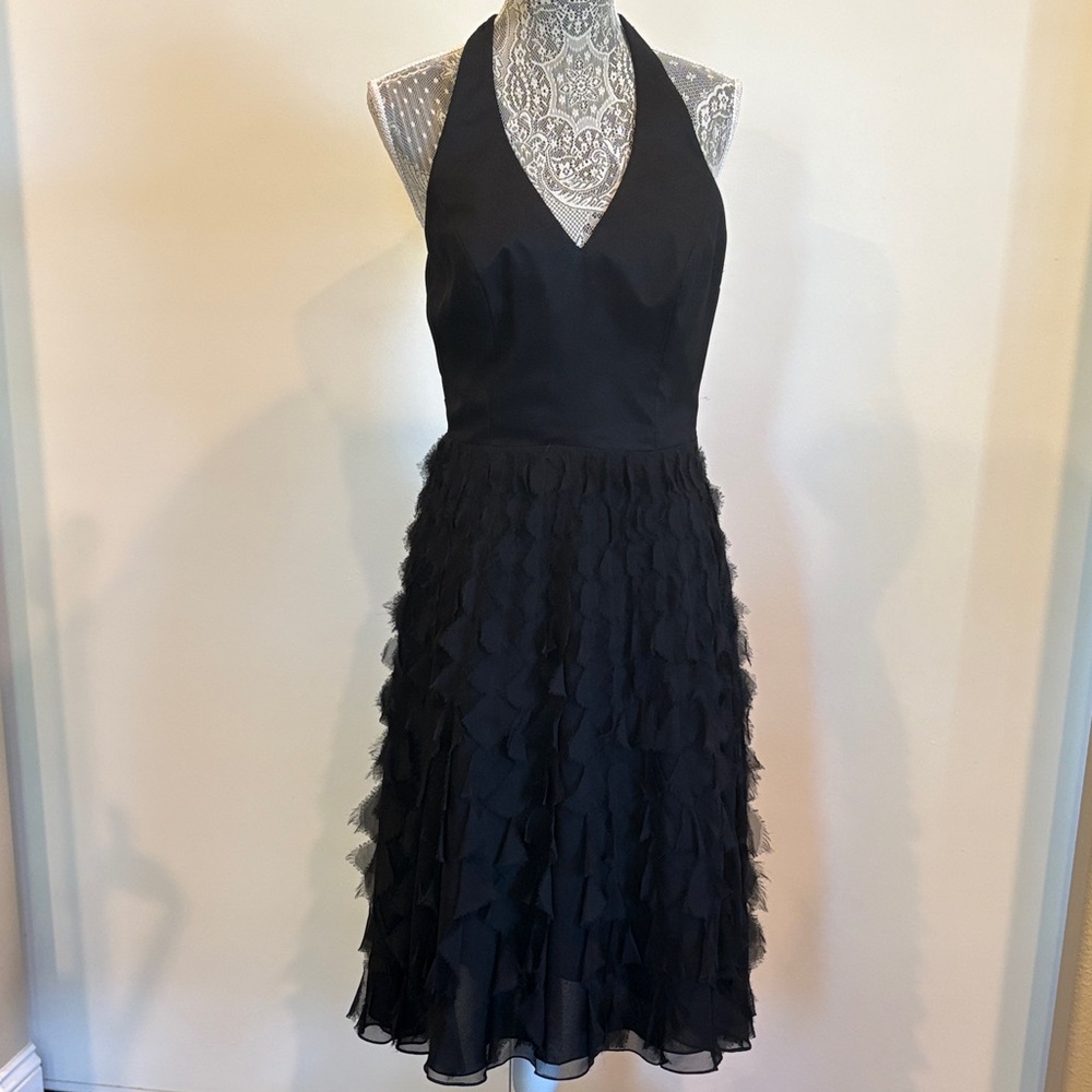 White House Black Market Silk Flutter Feather Halter Dress Size 6